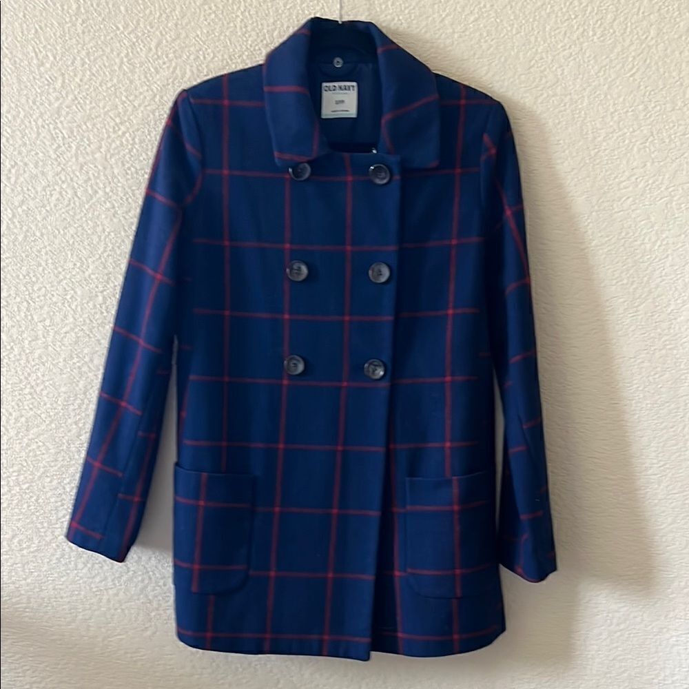Old Navy Red & Blue Window Pane Wool Blend Jacket size Small